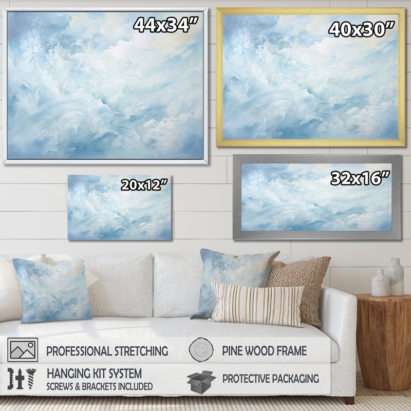 Nuage charme liquide V - impressions sur toile de nuages, H 24 po x l 32 po x P 1 po, Cadre flottant blanc