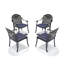 Chaise de patio en fonte d'aluminium 4 pièces avec cadre noir et coussins bleus