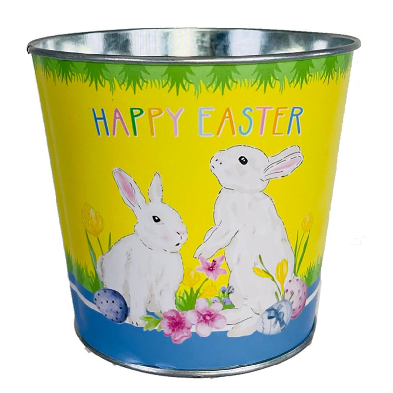 Joyeuse Pâques avec jardinière de lapins