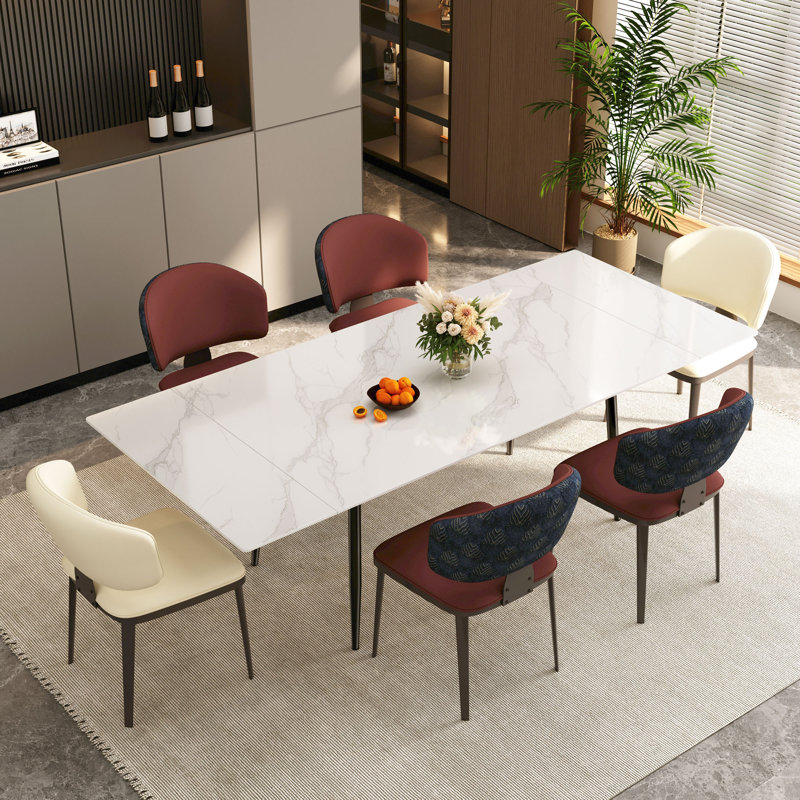 Ensemble de chaise de salle à manger extensible en pierre frittée extensible de 62,9 po à 94,4 po Ecklund