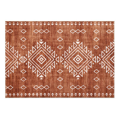 Area Rug Traditional Tribal Rug Non Slip Thin Washable Carpet Non Shedding Low Pile Floor Covering Foldable Mat