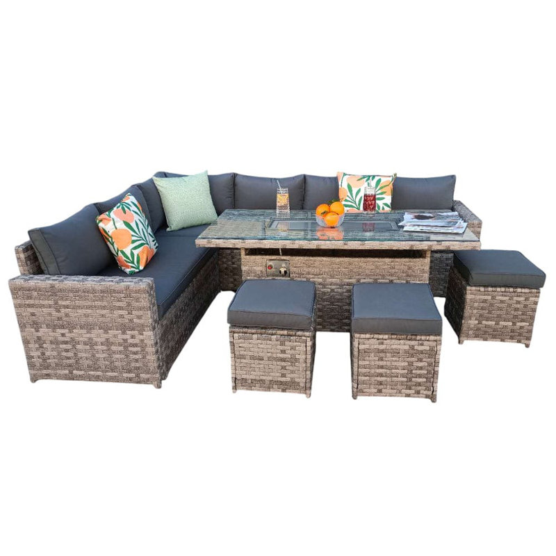 Barcelona Wicker 9 - Person Garden Lounge Set, Grey