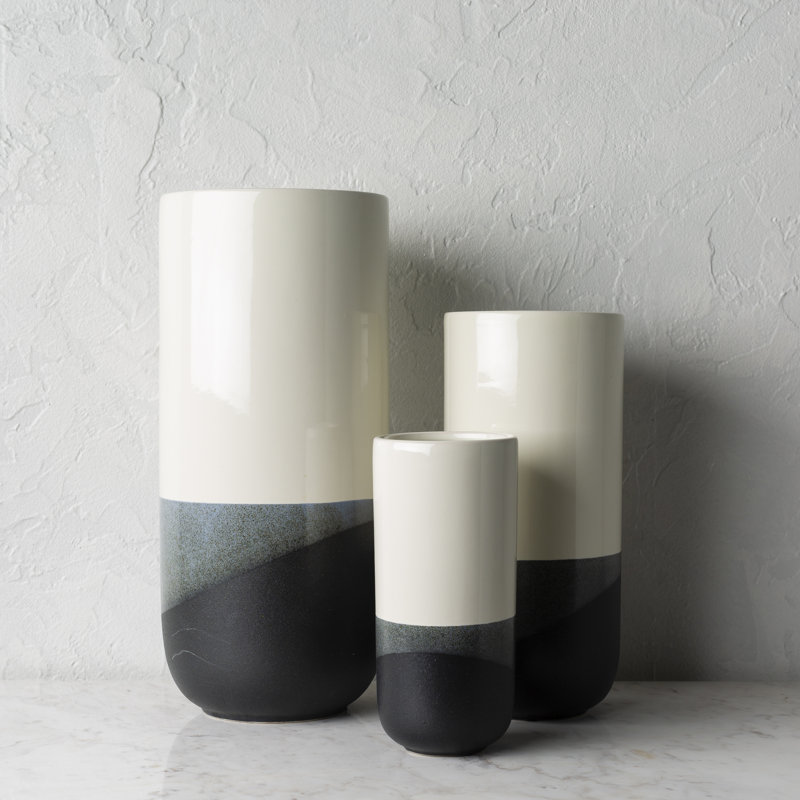 Briarcliff Ceramic Table Vase, Ivory/Navy