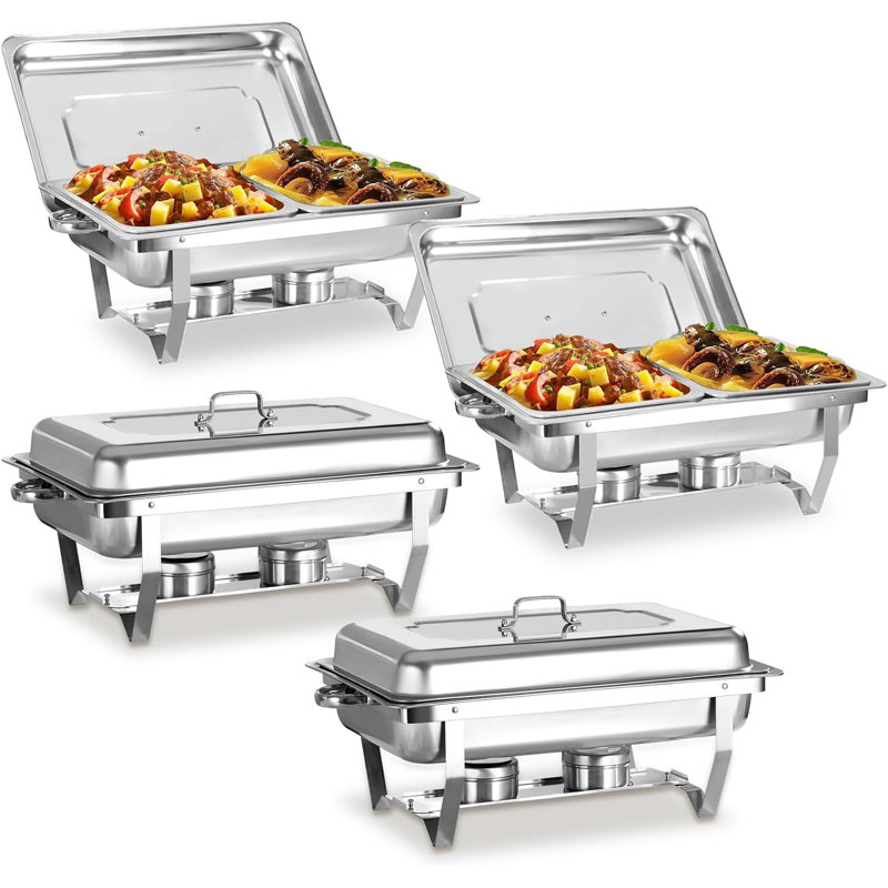 Chafing Dish Buffet Set 8 Qt 4 Pack Stainless Steel,buffet Servers And Warmers Chaffing Servers With Covers Folding Stand Food Warmer For Parties Buffets