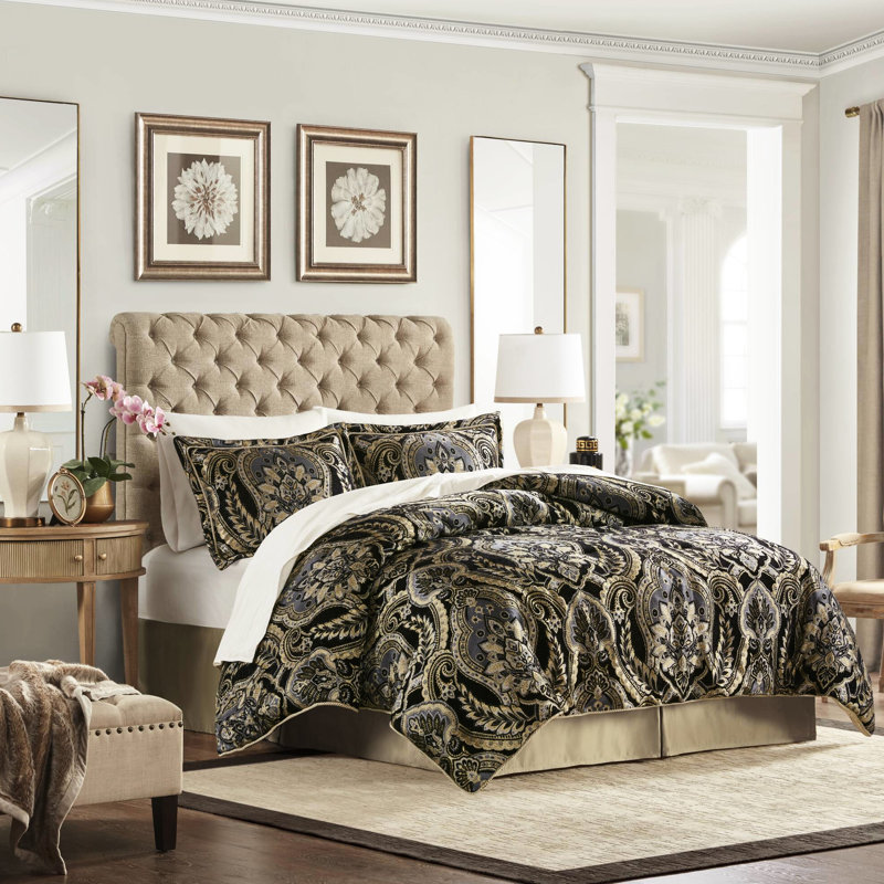 Édredon pour grand lit 4 pièces 2022 amélioré pour la durabilité, fermetures à glissière dans les taies décoratives, chenille avec revers uni contrastant, satin antique, l 92 po x L 96 po, taies décoratives 20 po x l 26 po + P 2 po, l 60 po x 80 po l + P 15 po, taille 100%
