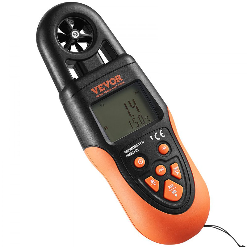 Bluetooth Handheld Anemometer, 14?-140?, Digital Wind Speed Metre Gauge with LED Backlight Screen, Measures Wind Velocity Wind Temperature Air Flow Wind Chill, for Surfing Drone Flying HVAC
