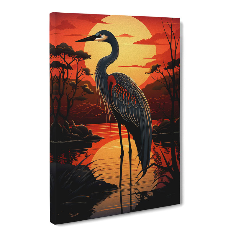 Heron Art Deco Art No.2 - Wrapped Canvas, 50cm H x 35cm W x 3cm D