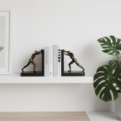 Man Decorative Book Ends,7" Resin Non Skid Bookends,Push Man