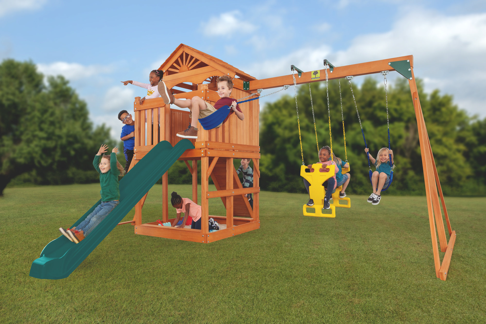 Creative Cedar Designs Timber Valley Swing Set with Wooden Roof - Main Image