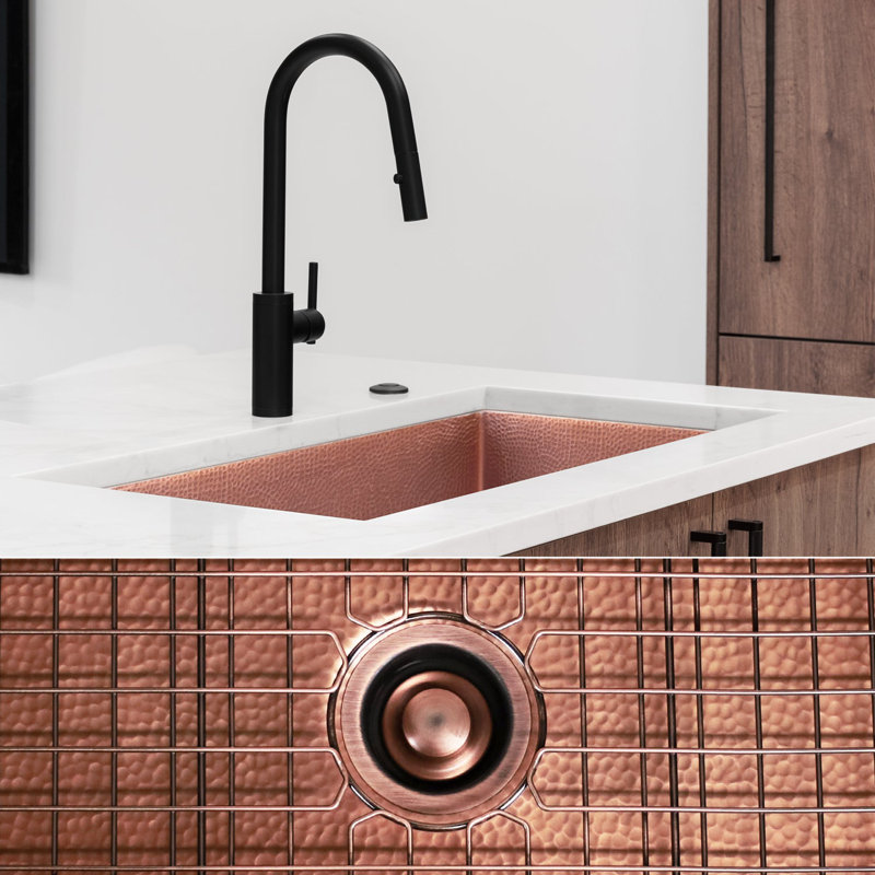 Fossil Blu Luxury 33" 12-Gauge Hammered Copper Undermount/Drop-In Sink, Medium Patina, Incl Accs