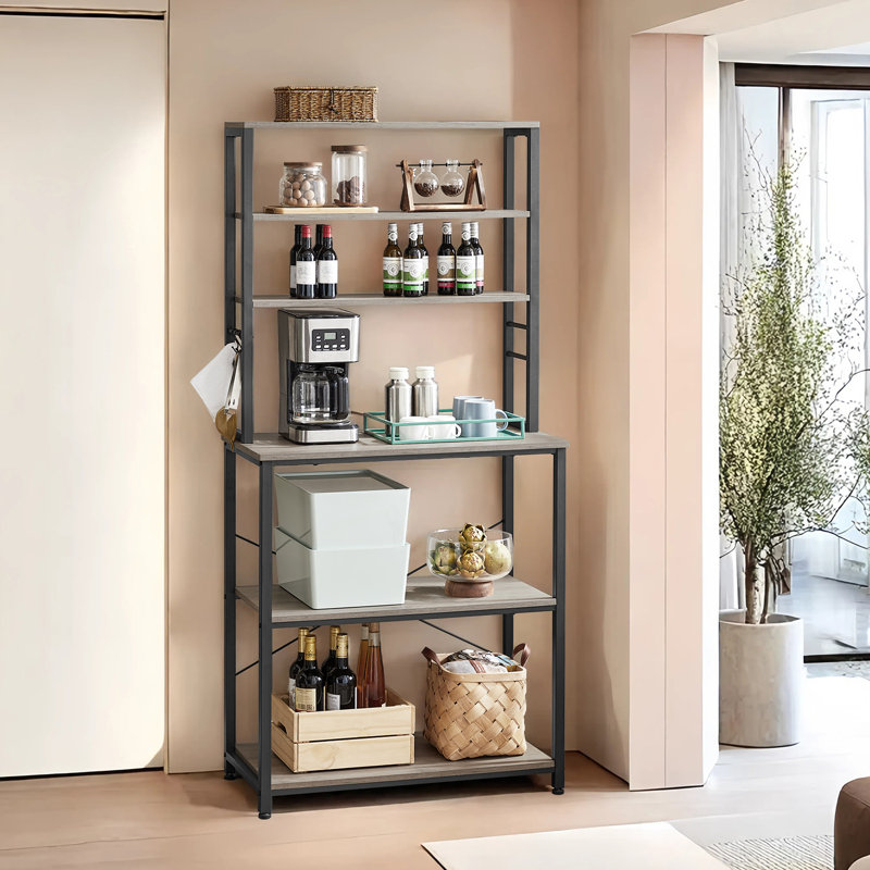 Steel Standard Baker's Rack with Microwave Compatibility, 65.7" H x 31.5" W x 15.7" D, Greige/Black