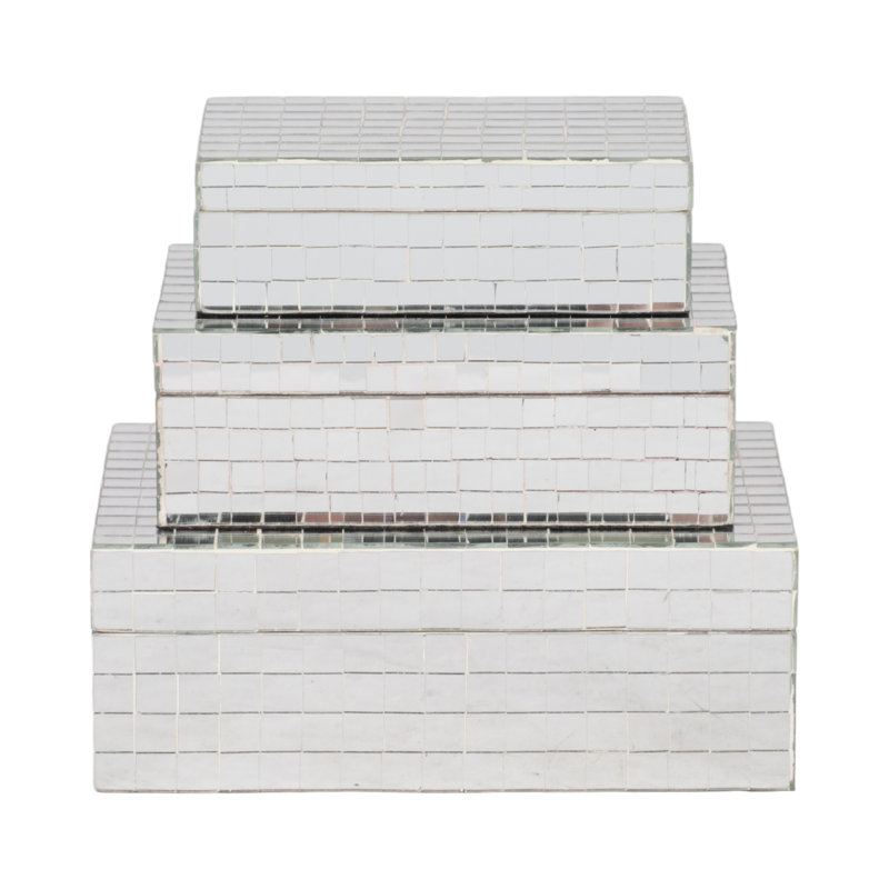 Set Of 3 6/7/9" Mosaic Boxes, Silver