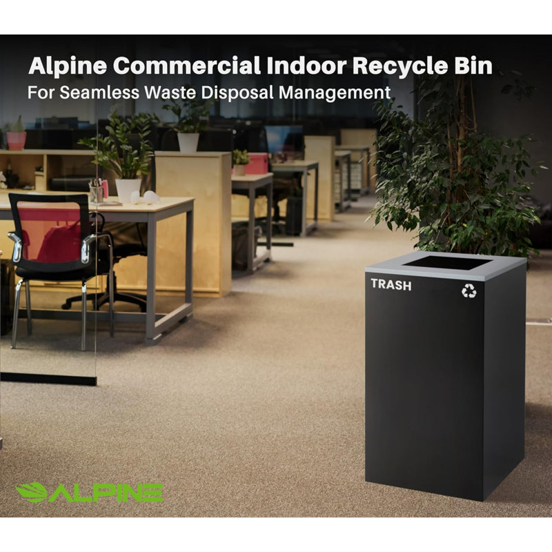 29 Gallon Steel Open Top Recycling, Compost, and Trash Can Set with Square Lid