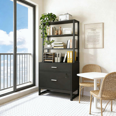 Versatile File Cabinet with Lockable Drawers and Open Bookcase