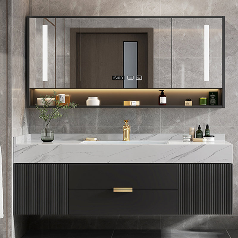 Armoire de salle de bain luxueuse de style américain, Noir, H 21,65 po x l 70,87 po x P 21,65 po