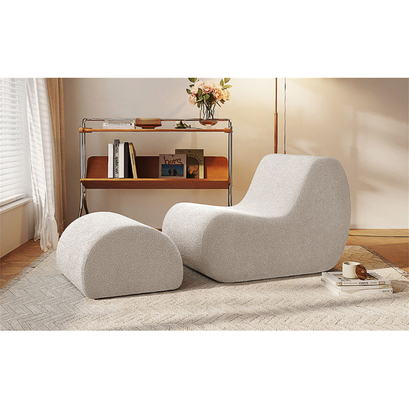 Fauteuil d'appoint avec repose-pieds Modern Wave, Mélange de polyester blanc