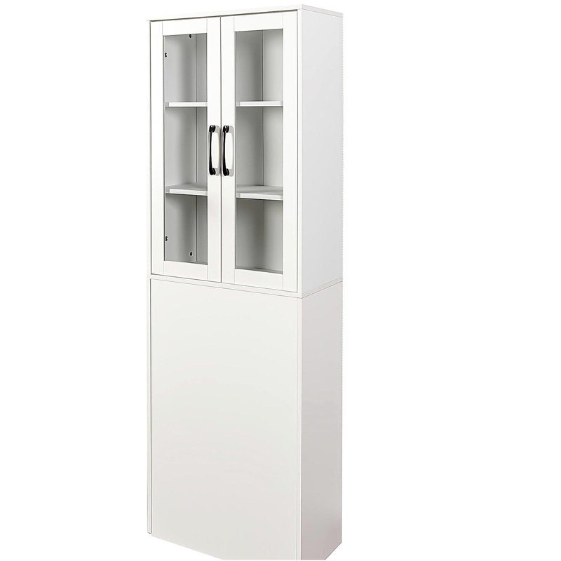 70.87" H Display Storage Cabinet , 4 Tier multi-functional pull-out multi-tier storage shelf & 2 Glass Doors, Modern Wooden Tall Bookshelf Bookcase