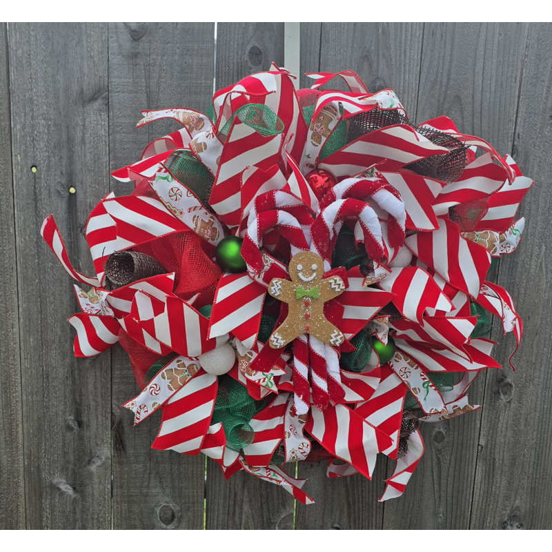 Gingerbread And Peppermint Deco Mesh Wreath