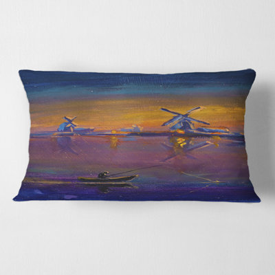 Housse et insert de coussin de soirée pêche contre le moulin à vent traditionnel