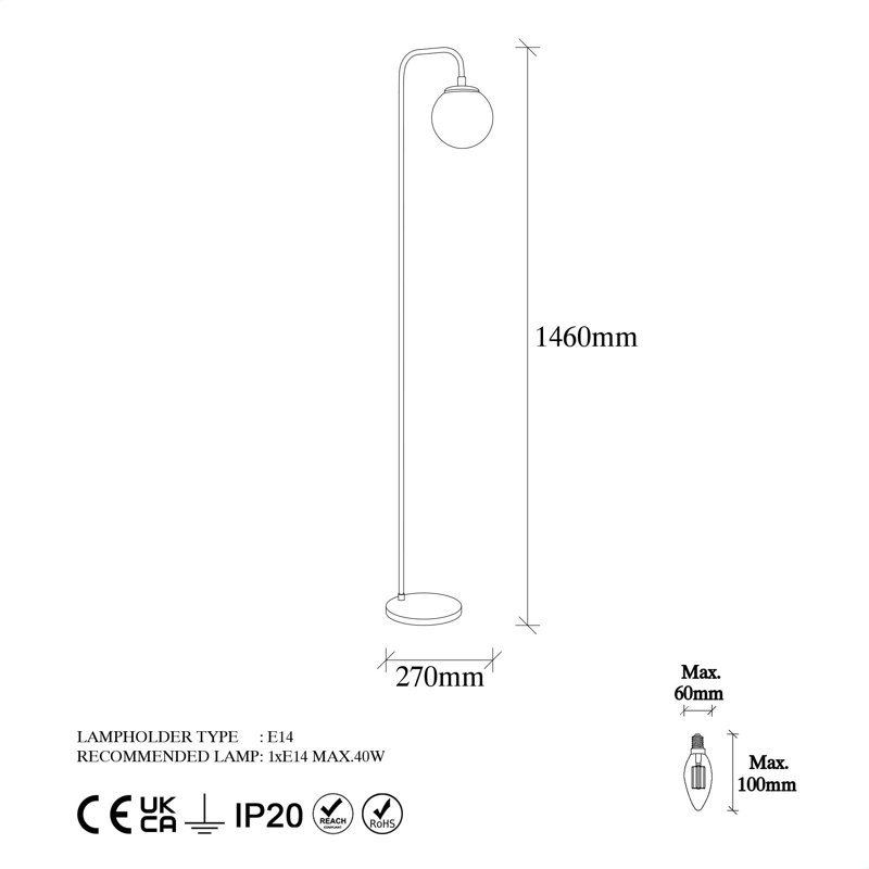 57.48'' Arched Floor Lamp, Cream, Black