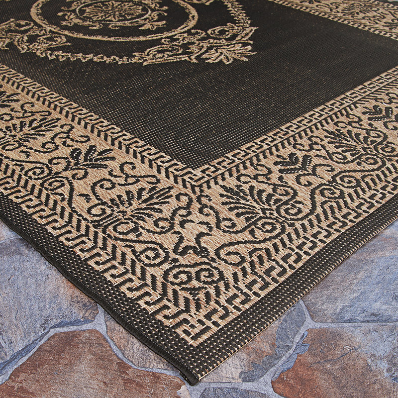 Franck Floral Medallion Black Cocoa Indoor Outdoor Area Rug, Runner 2'3" x 11'9"