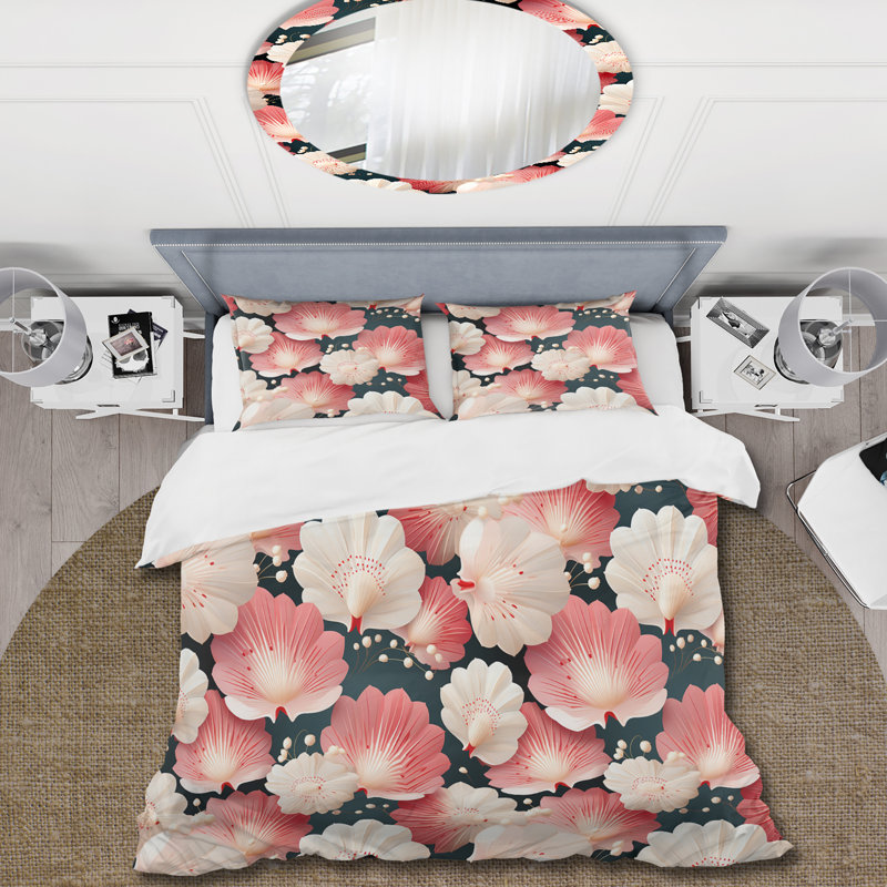 Ensemble de housse de couette rose à motif de coquillages Delight, Housse de couette simple + 1 taie décorative stan
