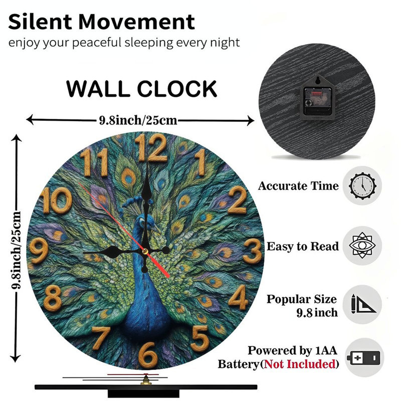Horloge avec motif de paon