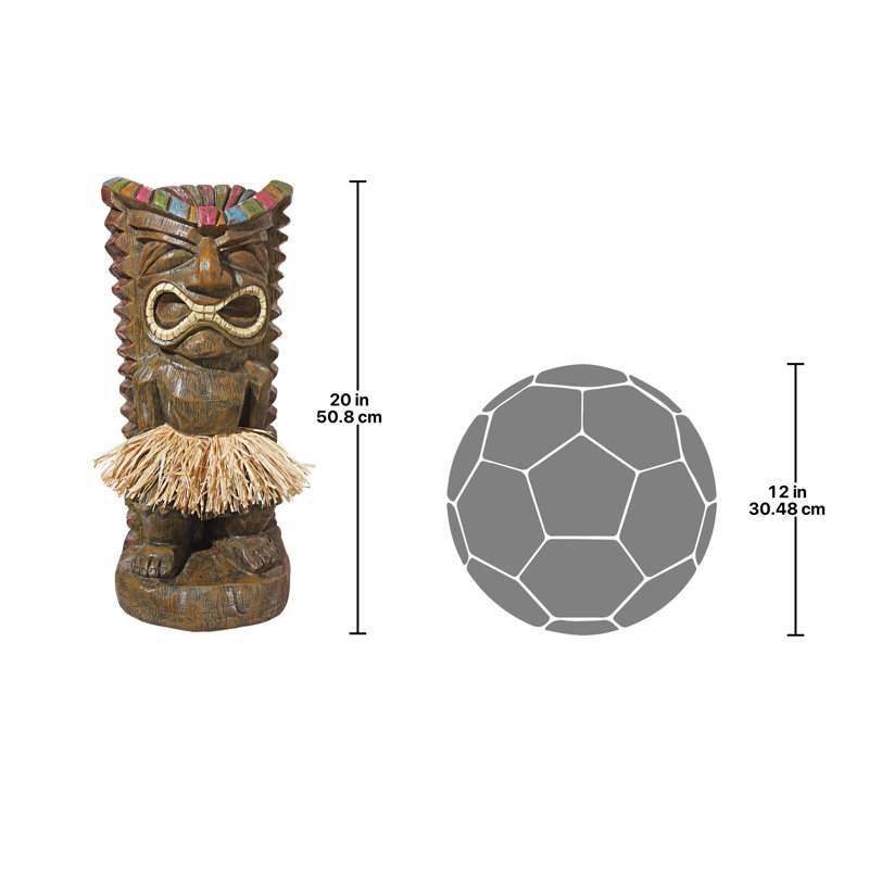 Hand-Painted Polynesian Tiki Totem Statue with Grass Skirt