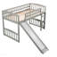 Lit simple, taille mezzanine avec glissoire et échelle, gris