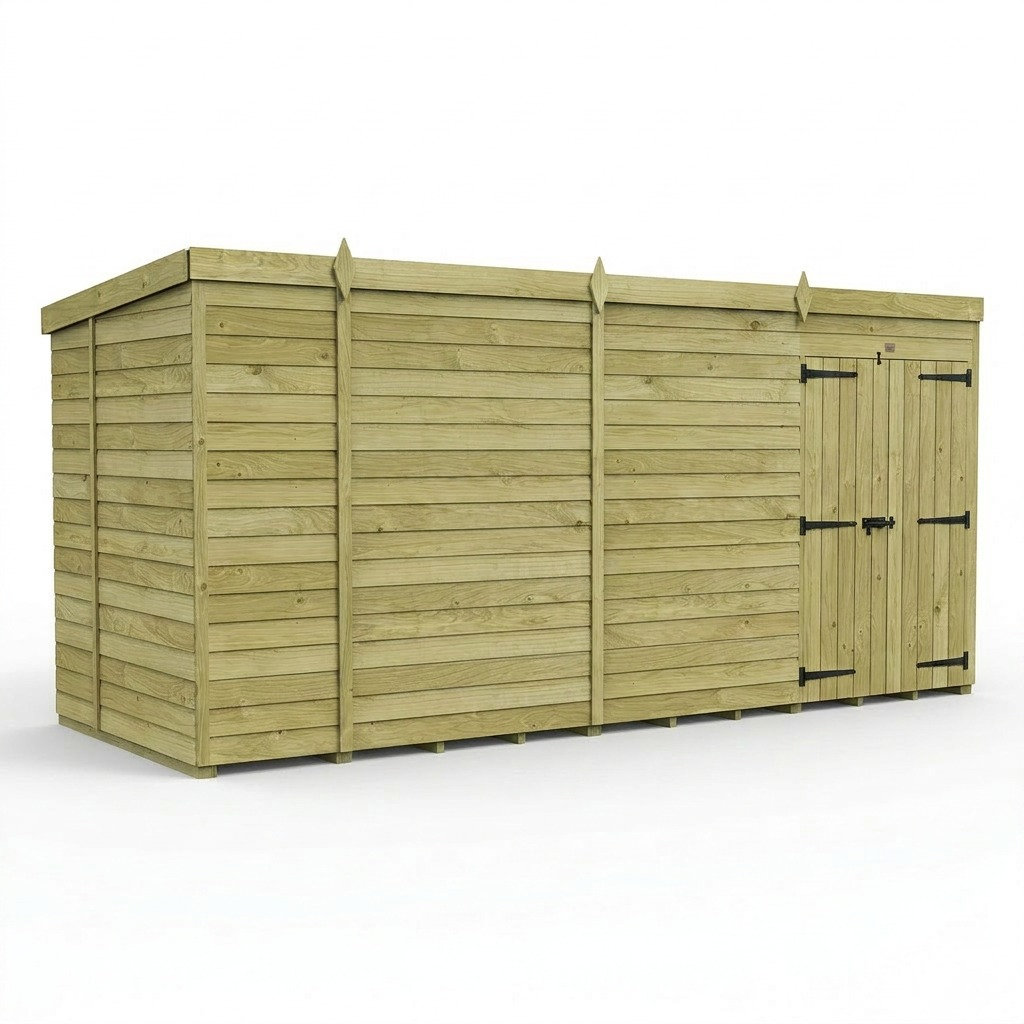 Total Sheds 17ft x 6ft Pent Garden Shed - Double Door - No Windows - Pressure Treated Timber - UK Manufactured