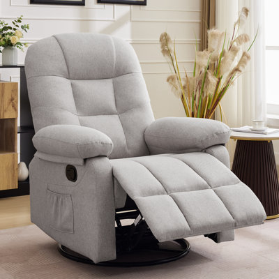 KORSER Recliner Chair, Small Recliner For Small Space, 360 ° Swivel Rocker Recliner For Living Room, Manual Recliner With Side Pockets