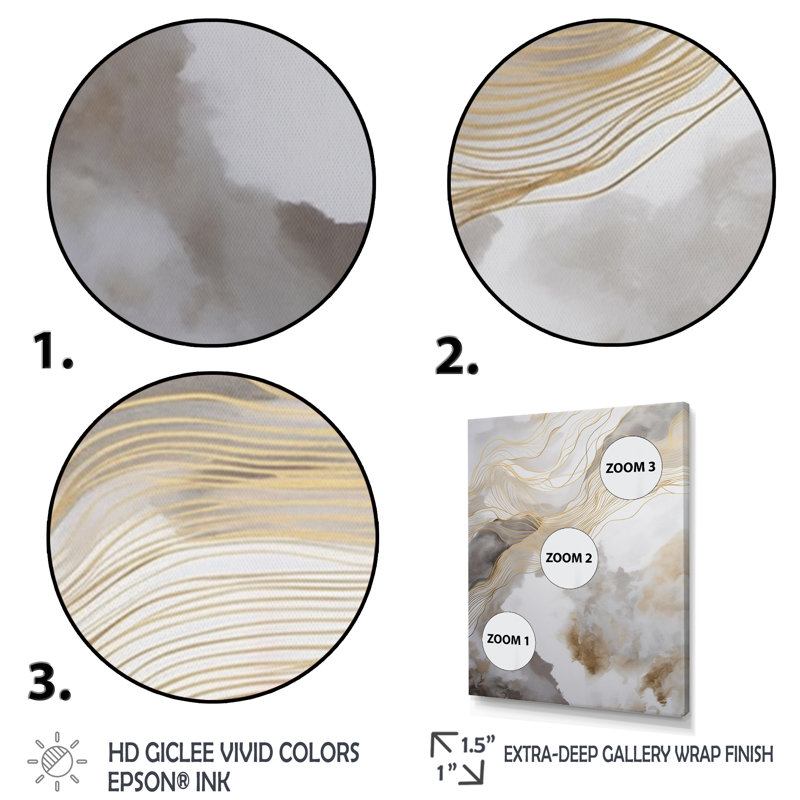 Gold and Grey Abstracted Line Artistry V - Print on Canvas, Black Floater Framed, 32" H x 24" W x 1" D