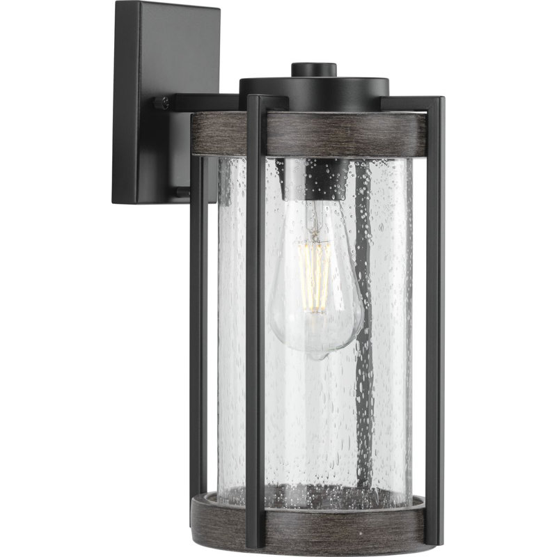 Lanterne murale d'extérieur en verre grainé noir mat, H 15,5 po x l 8,5 po x P 7,37 po
