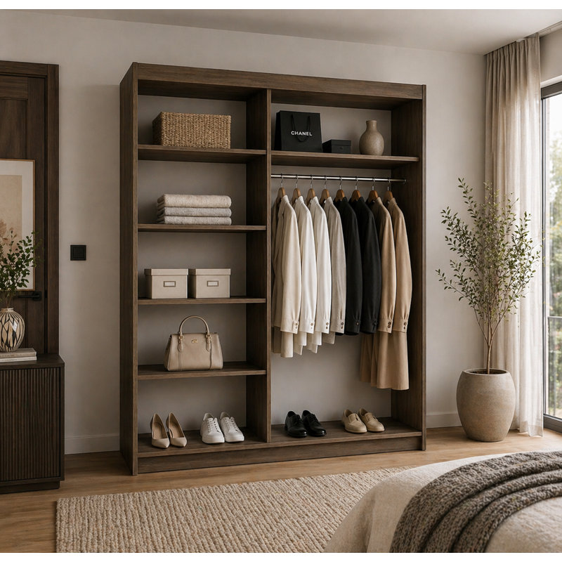 Annan 2 Door Solid + Manufactured Wood Wardrobe, Walnut/Black