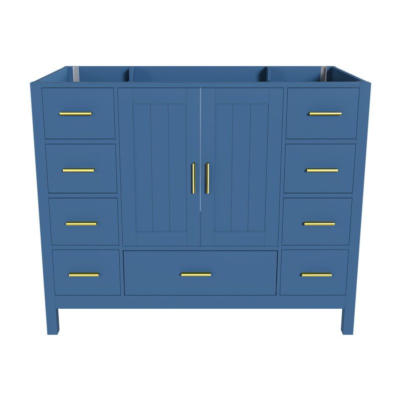 42" Bathroom Vanity Base Cabinet with 2 Soft-Close Double Doors & 9 Smooth Drawers with Slides(Blue)