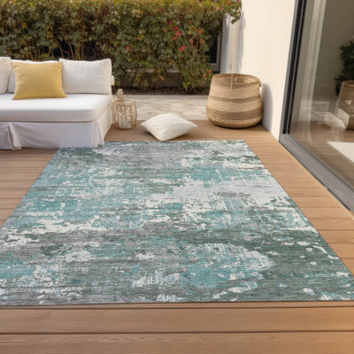 Machine Washable Indoor/Outdoor Christain ACN1396 Seafoam Rug