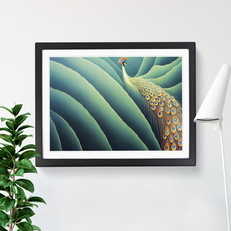 Bedazzling Peacock - Single Picture Frame Print, Black Framed, 25cm H x 34cm W x 2cm D