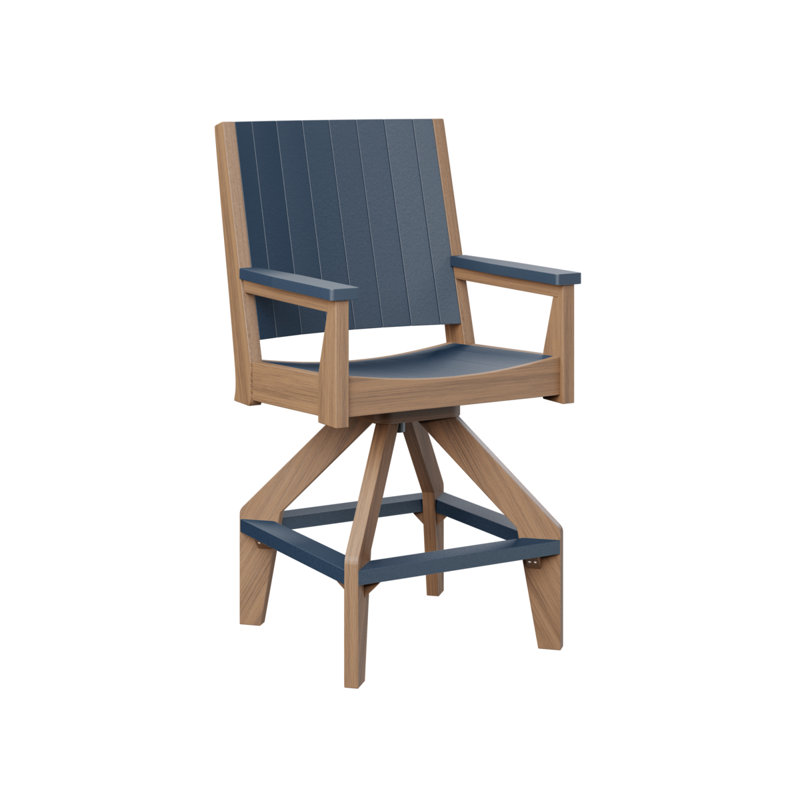 Mayhew Outdoor Bar Stool, Antique Mahogany, Navy Blue