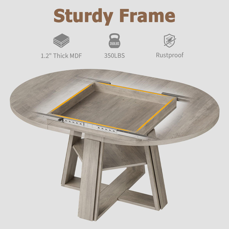 Ensemble de table de salle à manger ronde à ovale extensible avec chaises rembourrées et tablette de rangement, 3