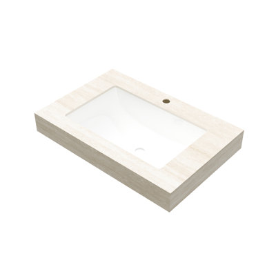 Comptoir en pierre frittée de 30 po et lavabo encastré en céramique beige, convient au meuble-lavabo, poids d'eau 47,45 lb