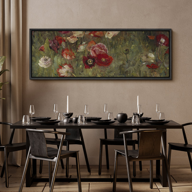 Champ de fleurs vibrantes, art moderne, H 20 po x l 60 po, Noir