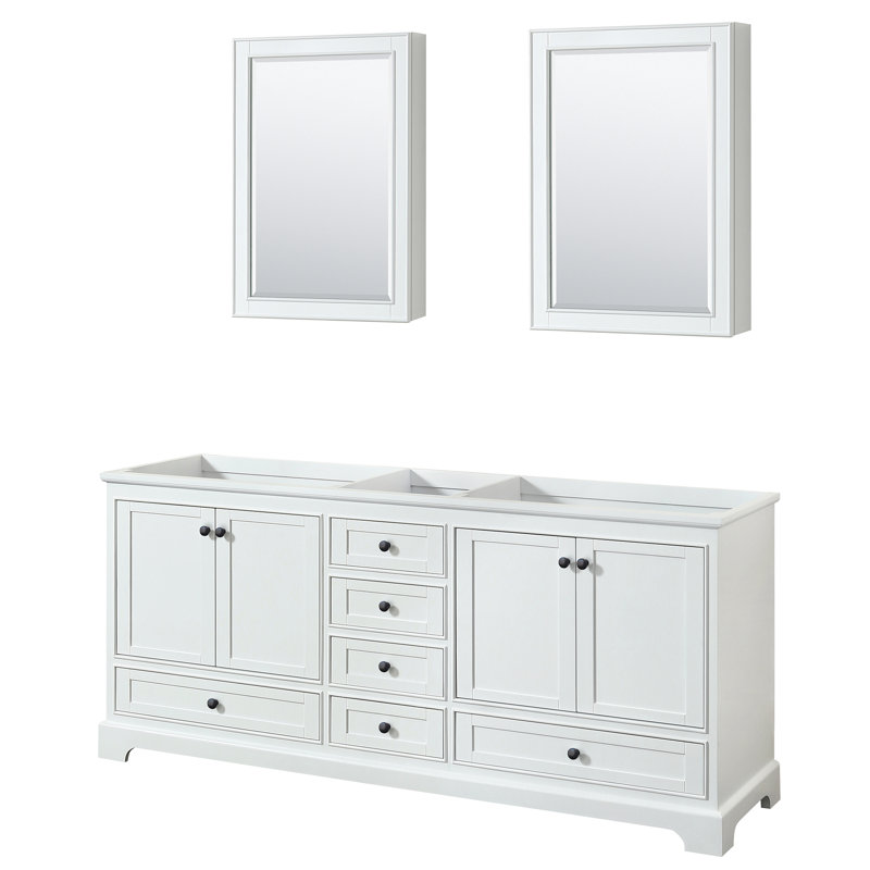 Base de salle de bain double 79 po uniquement meuble-lavabo Deborah, Blanc / noir