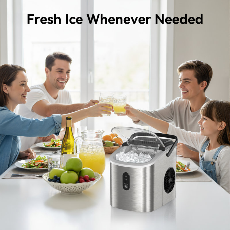 Simzlife 26Lbs. Daily Bullet Ice Countertop Ice Maker Ice Machine With Handle,Self-Cleaning Ice Makers, 26Lbs/24H, 9 Ice Cubes Ready In 6 Mins For Home/Kitchen/Bar/Party/Camping