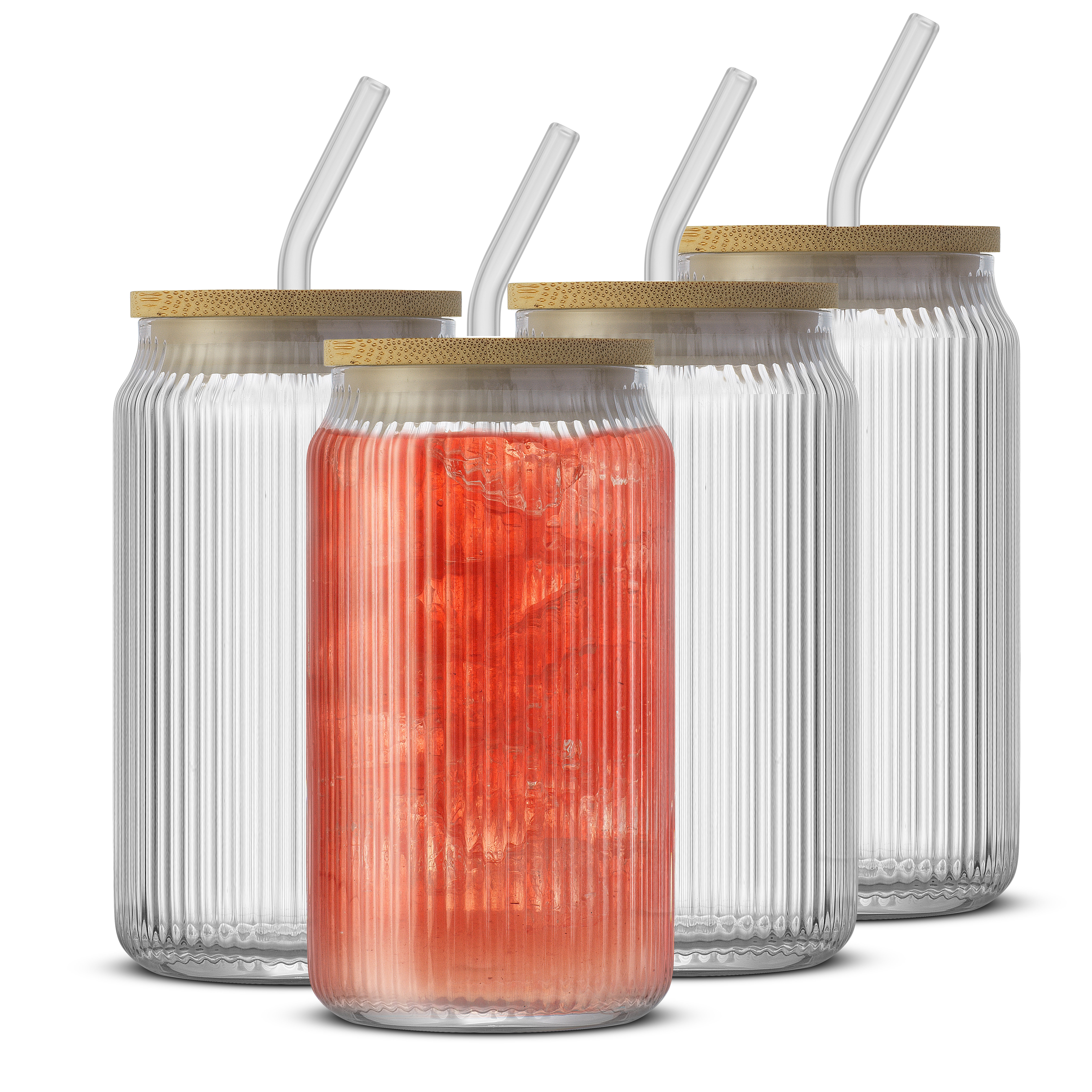 JoyJolt Haven Can Glass w/ Bamboo Lids & Straws - set of 4, 16oz | Wayfair