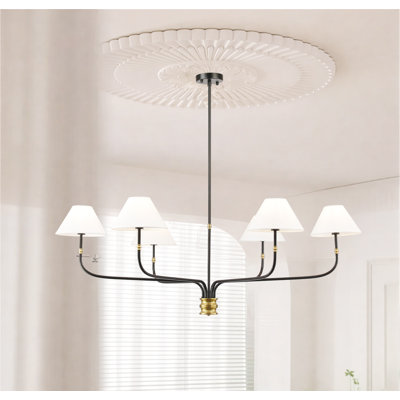  6-light Minimalist French Chandelier- Black With Brushed Brass Accent 