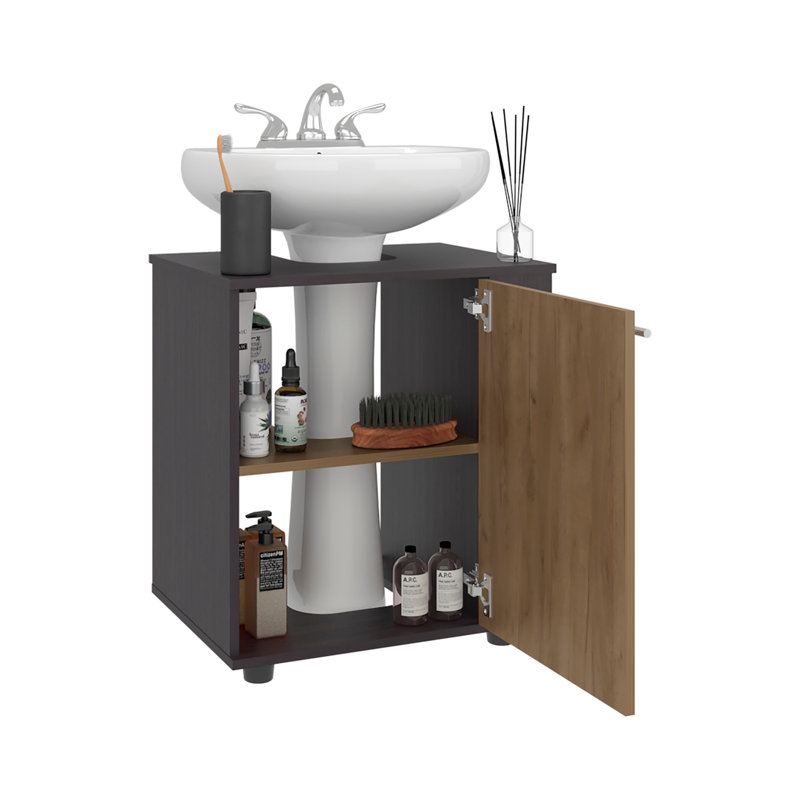 Under Sink Storage 24.4" H, 1 Door, 2 Shelves, 4 Legs, - Bathroom, Natural/Black