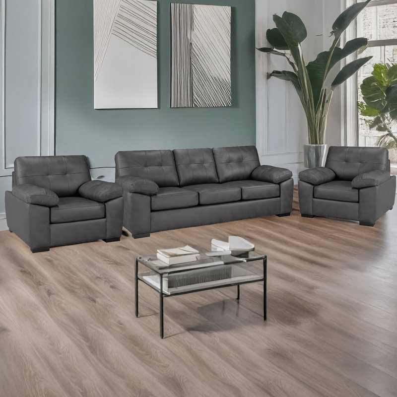 Ensemble de canapé et deux chaises Baynes, gris anthracite, Gris