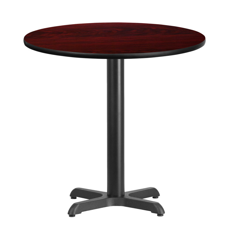 Carrus Round Laminate Table Top with Height Table Base, 31.13" H x 30" W x 30" D, Mahogany