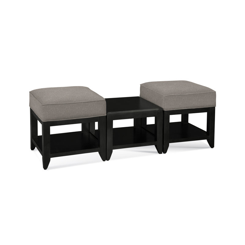 Elements Upholstered Cube Ottoman, Blue Buffalo Check; 0120-61, Black