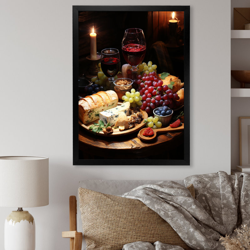 Élégante planche de charcuterie avec vin - art mural vin, H 20 po x l 12 po x P 1 po, Cadre flottant noir